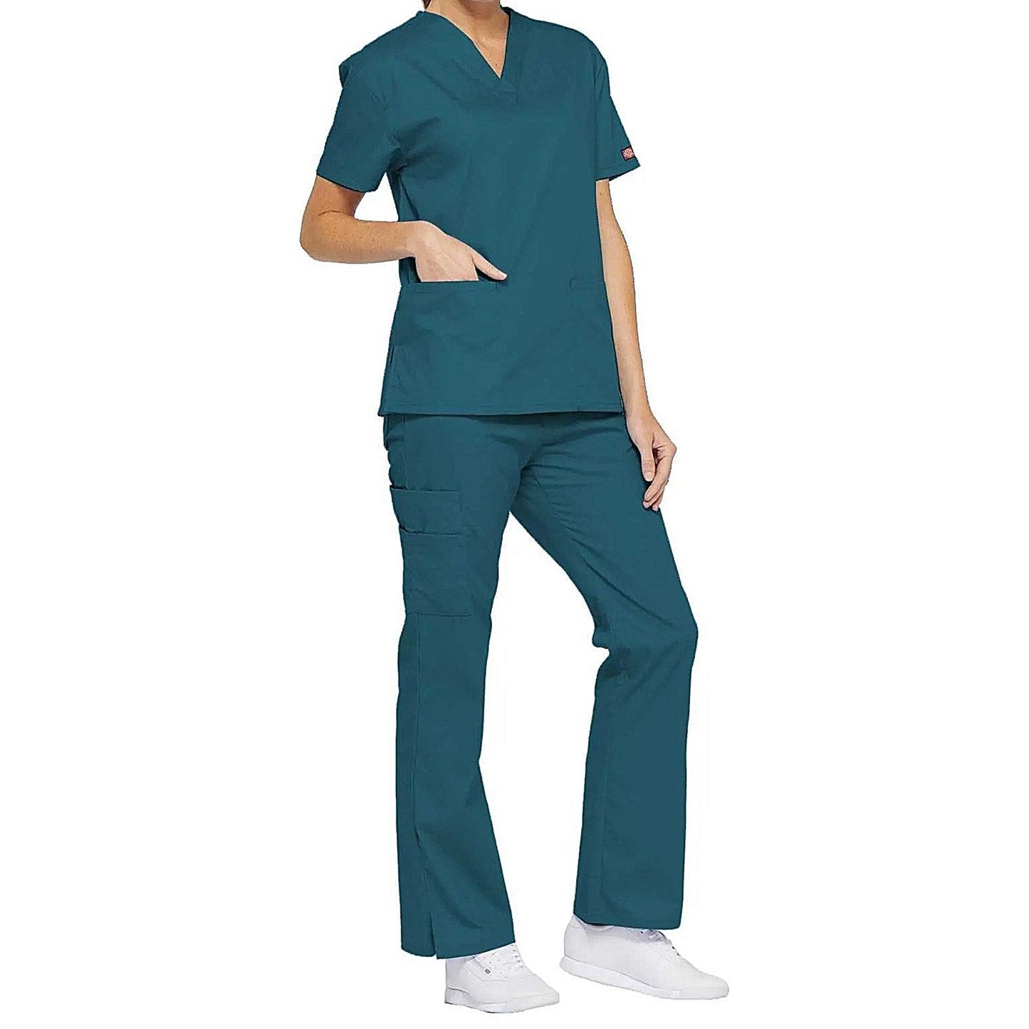Dickies Signature V-neck Scrub Top, Caribbean Blue, Medium