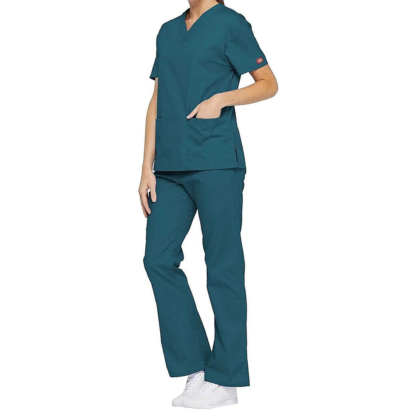 Dickies Signature V-neck Scrub Top, Caribbean Blue, Medium