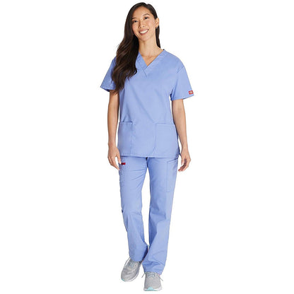 Dickies Signature V-neck Scrub Top, Ceil Blue, Large