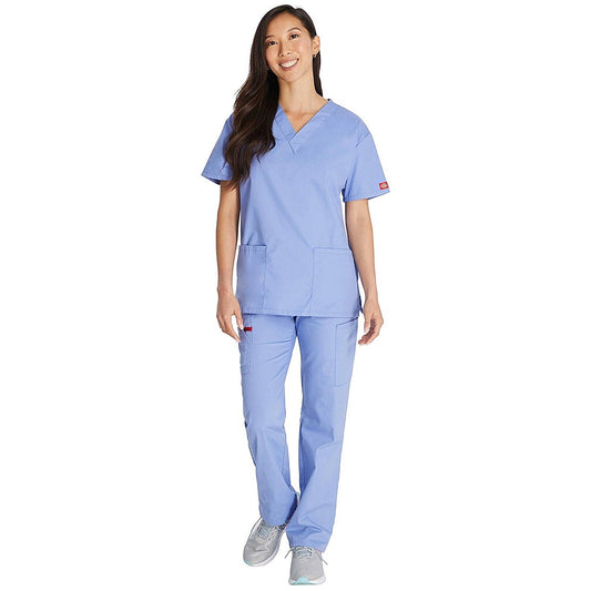Dickies Signature V-neck Scrub Top, Ceil Blue, Large