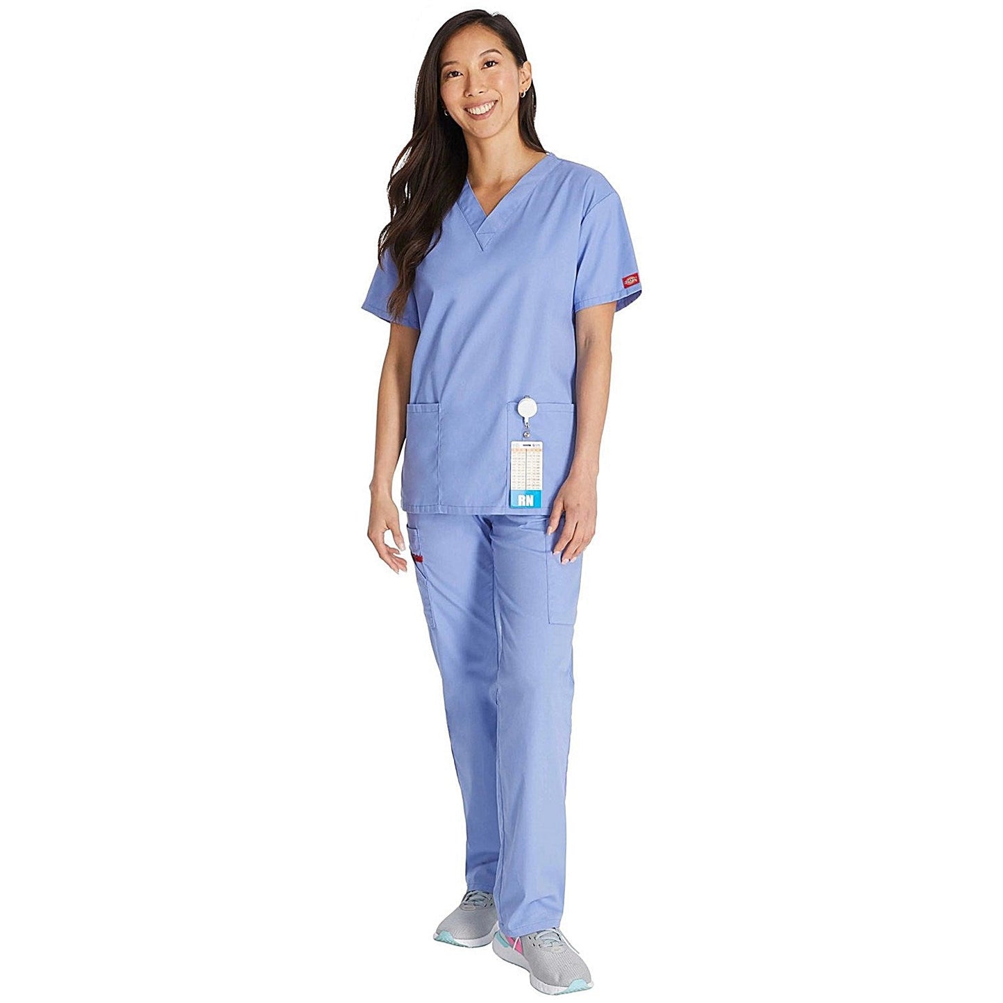 Dickies Signature V-neck Scrub Top, Ceil Blue, Large