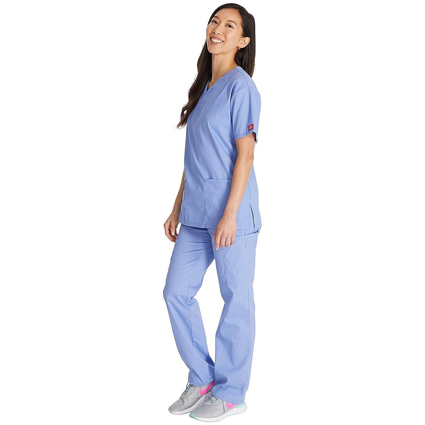 Dickies Signature V-neck Scrub Top, Ceil Blue, Large
