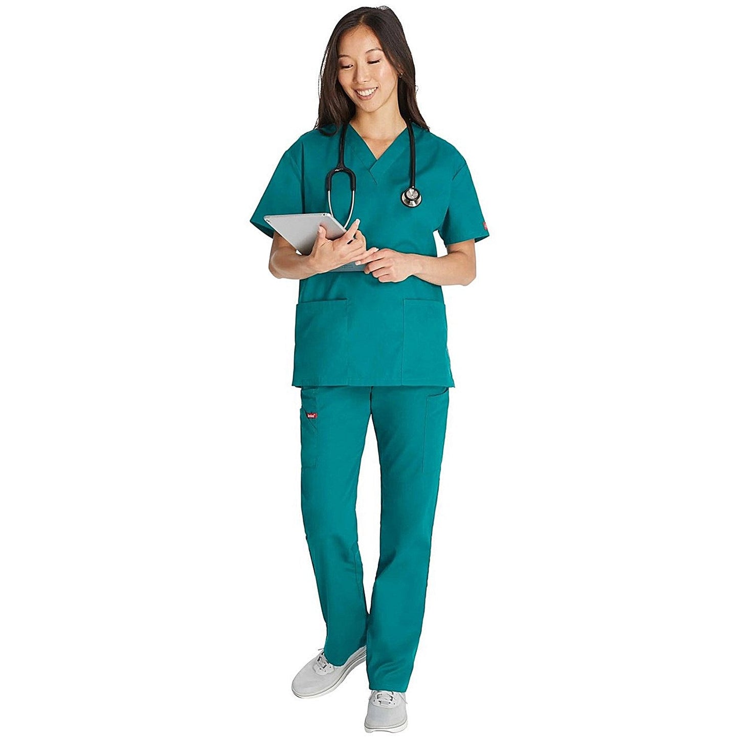 Dickies Signature V-neck Scrub Top, Hunter Green, XS