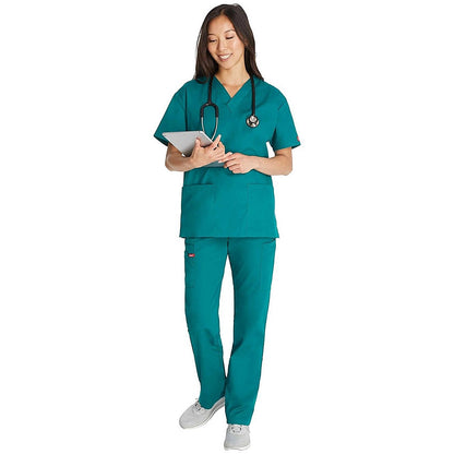 Dickies Signature V-neck Scrub Top, Hunter Green, XS
