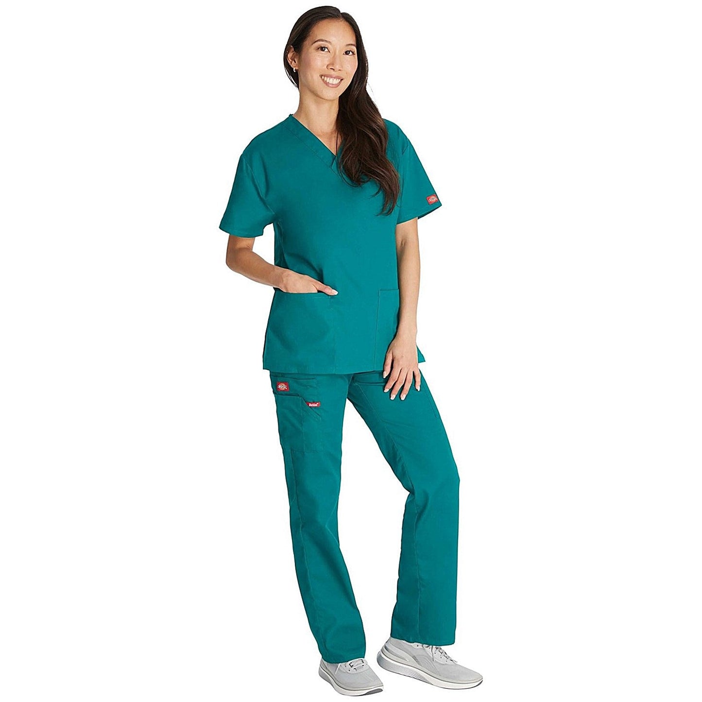Dickies Signature V-neck Scrub Top, Hunter Green, XS