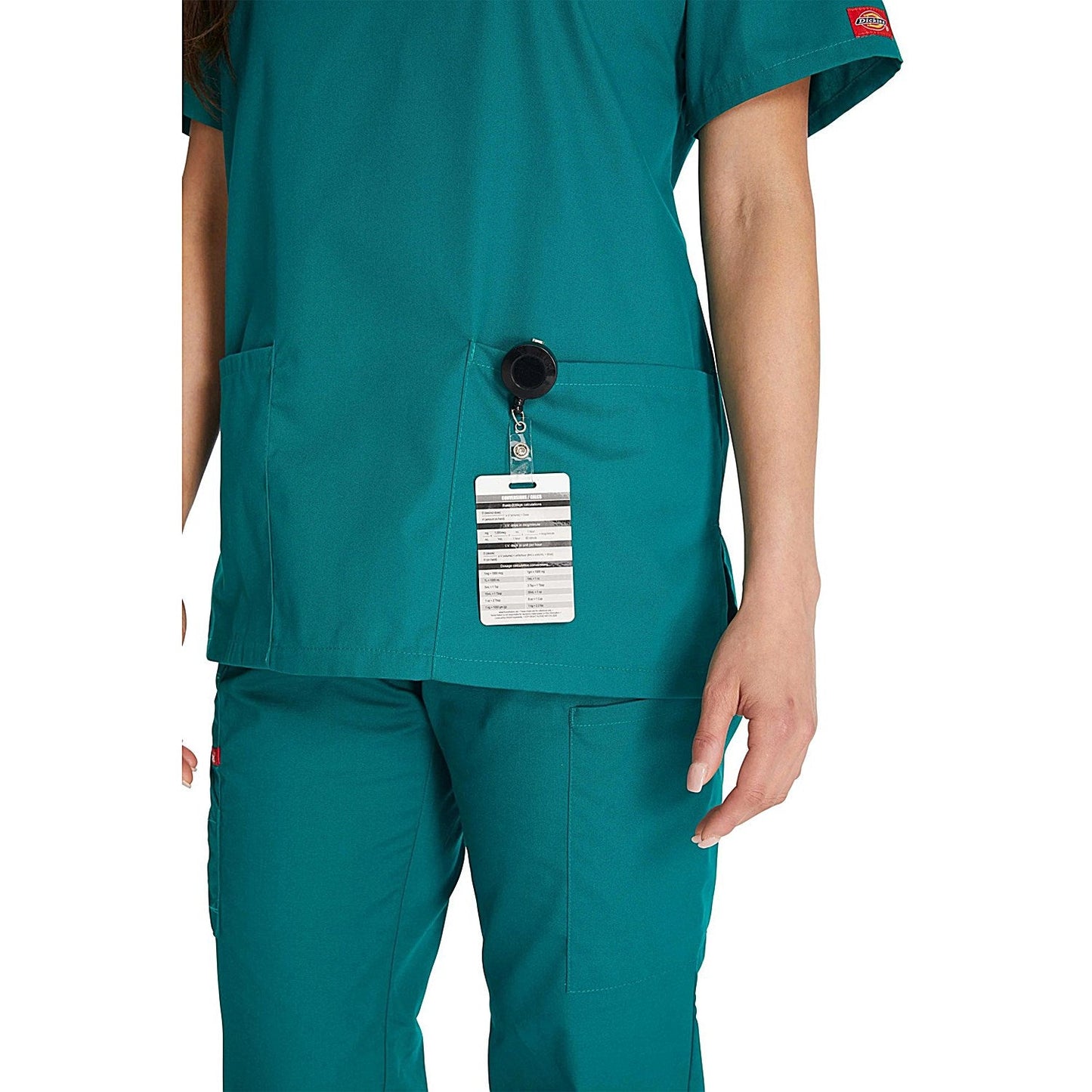 Dickies Signature V-neck Scrub Top, Hunter Green, XS