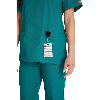 Dickies Signature V-neck Scrub Top, Hunter Green, XS