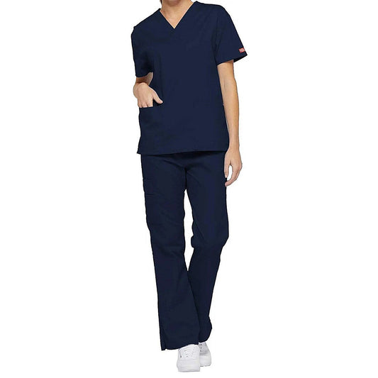 Dickies Signature V-neck Scrub Top, Navy Blue, XL