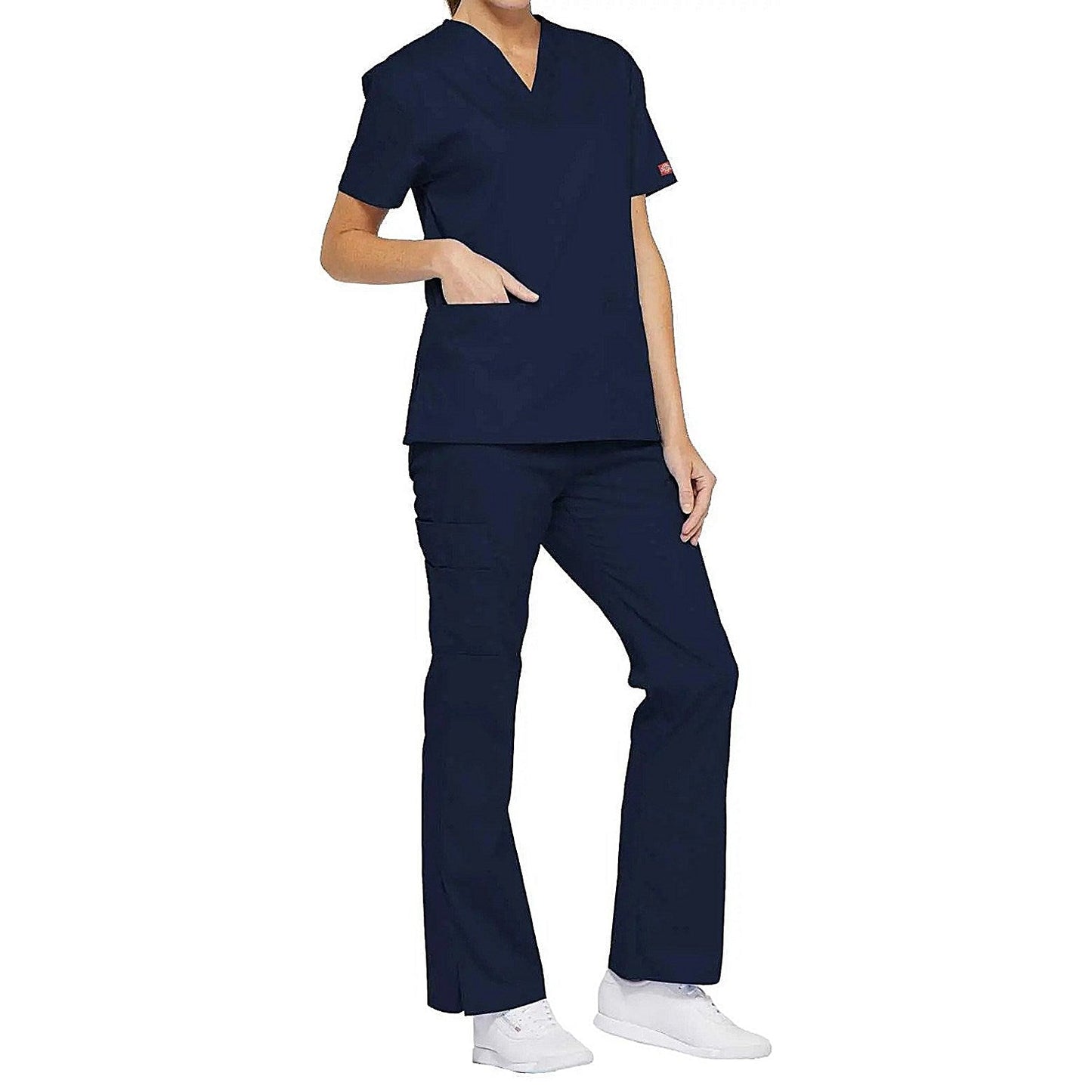 Dickies Signature V-neck Scrub Top, Navy Blue, XS