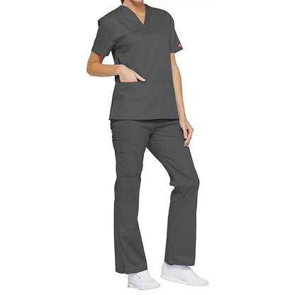 Dickies Signature V-neck Scrub Top, Pewter Grey, 2XL