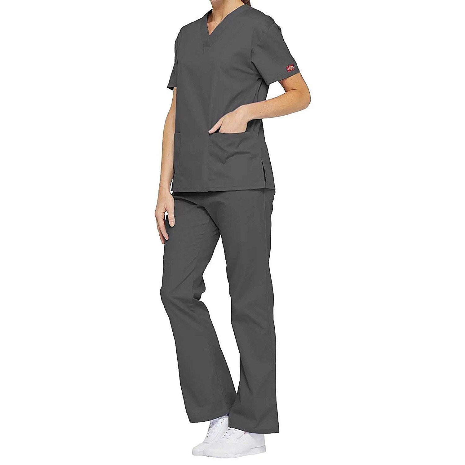 Dickies Signature V-neck Scrub Top, Pewter Grey, 2XL Easy2Order : WIS22423