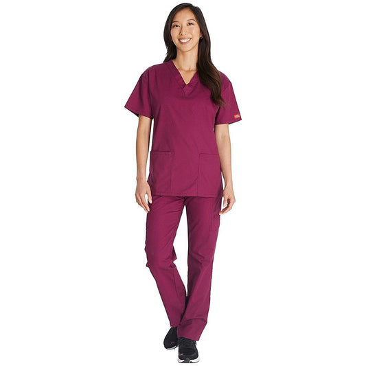 Dickies Signature V-neck Scrub Top, Wine Red, 2XL