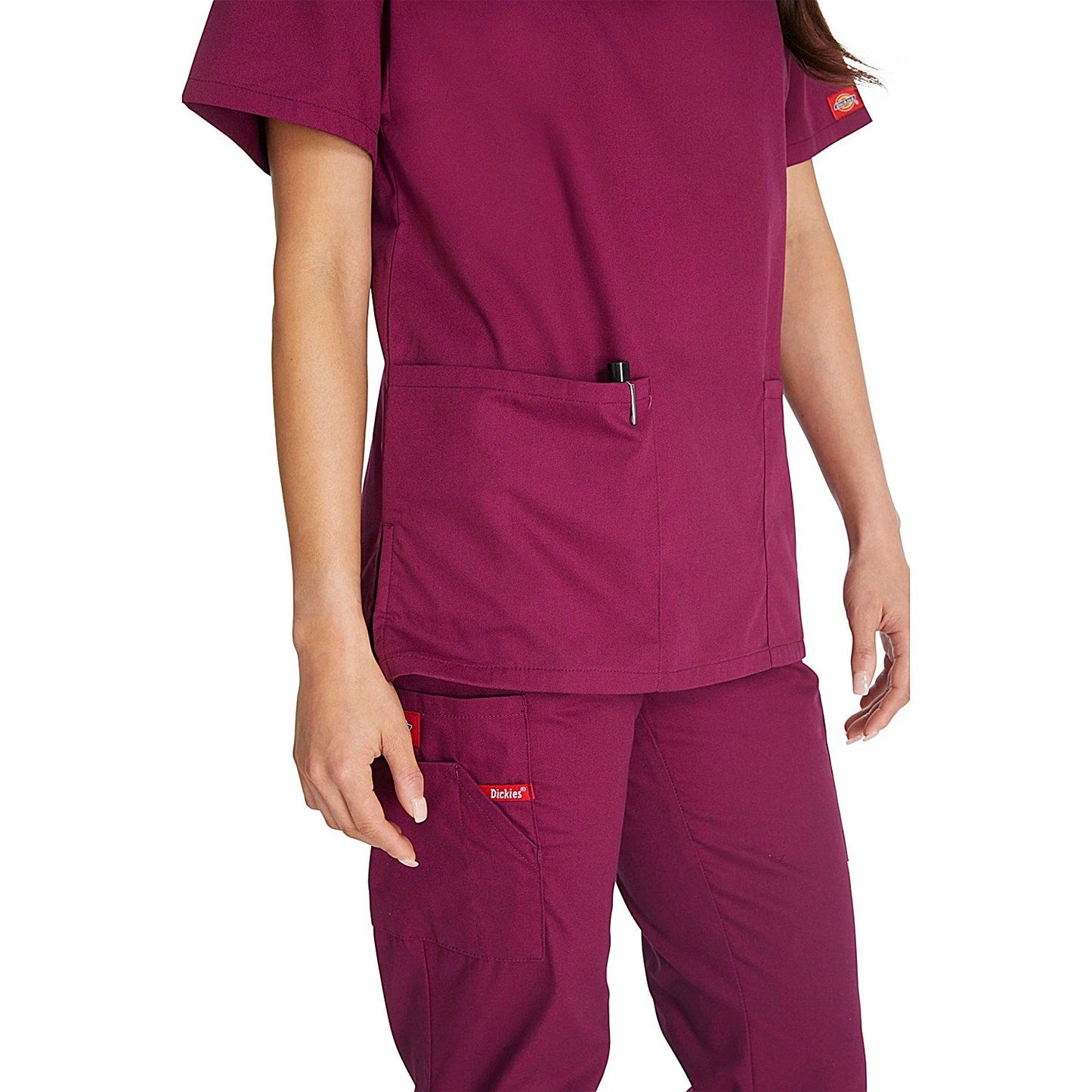 Dickies Signature V-neck Scrub Top, Wine Red, 2XL