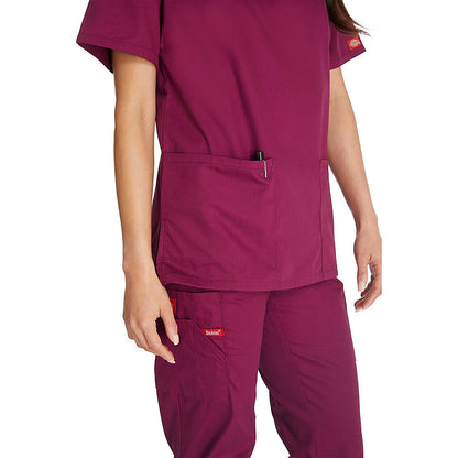 Dickies Signature V-neck Scrub Top, Wine Red, 2XL