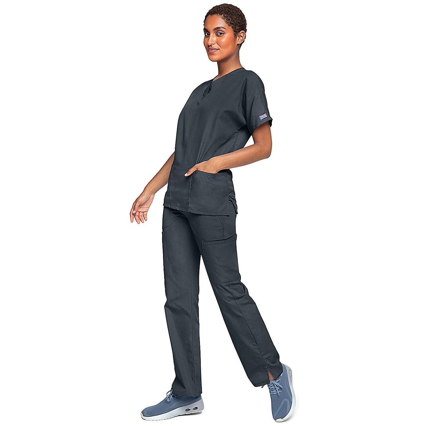 Cherokee Unisex Scrub Top, Pewter, 2XS
