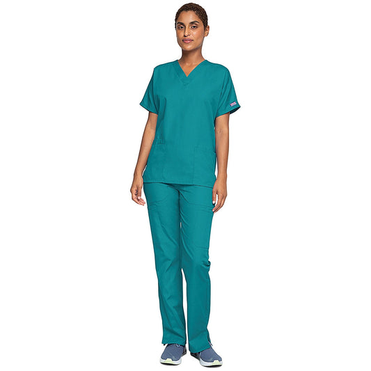 Cherokee Unisex Scrub Top, Teal Blue, XS