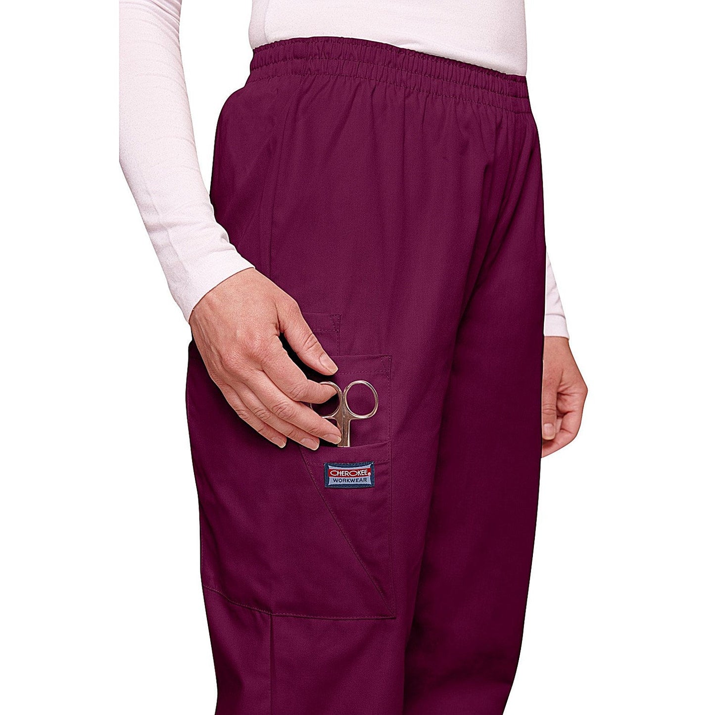 Cherokee CH4200 Elasticated Scrub Trousers, Wine, Size 2XS