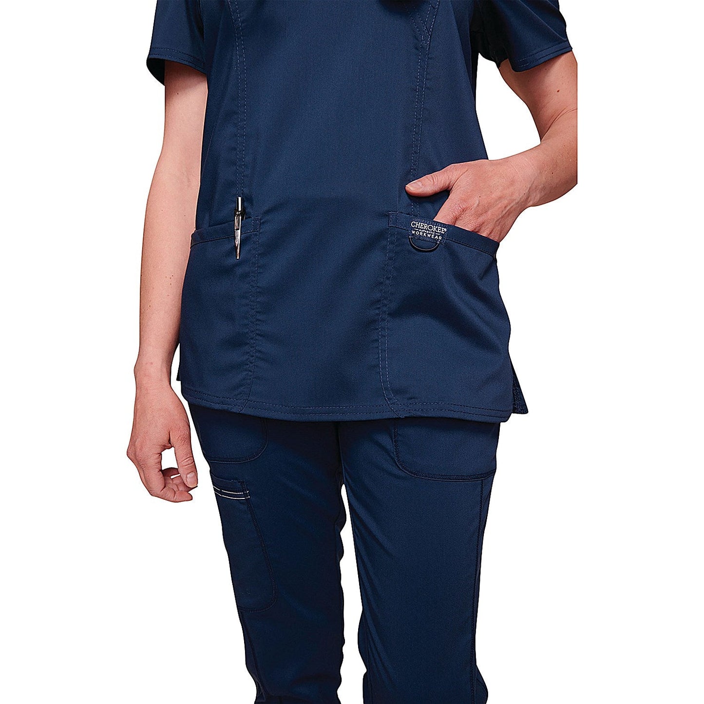 Cherokee WW610 Revolution Mock Wrap Top, Navy, 2XS