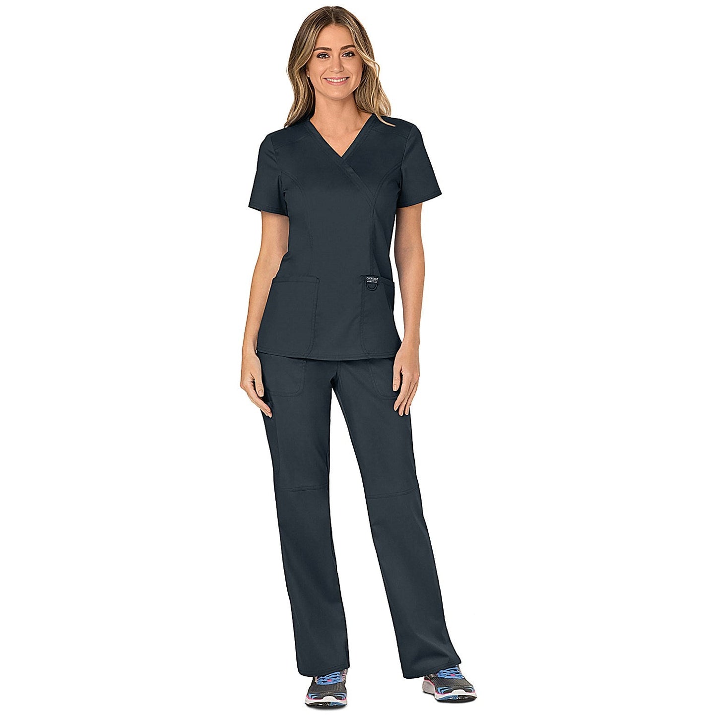Cherokee WW610 Revolution Mock Wrap Top, Pewter, Small