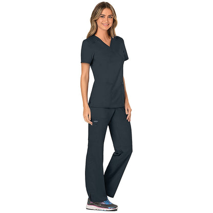 Cherokee WW610 Revolution Mock Wrap Top, Pewter, Small