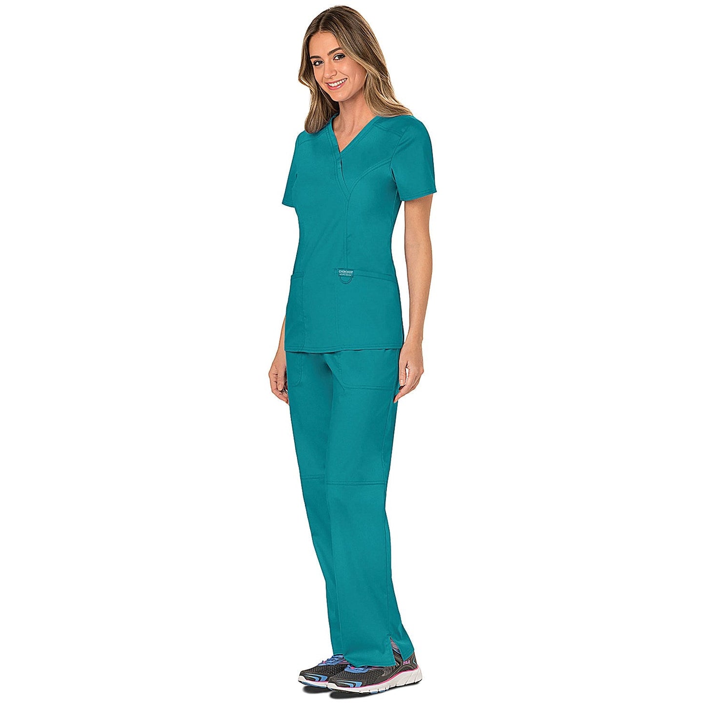 Cherokee WW610 Revolution Mock Wrap Top, Teal Blue, Small