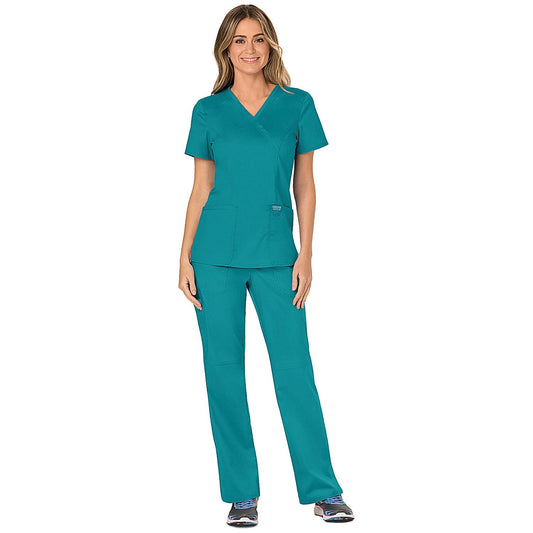 Cherokee WW610 Revolution Mock Wrap Top, Teal Blue, 2XS