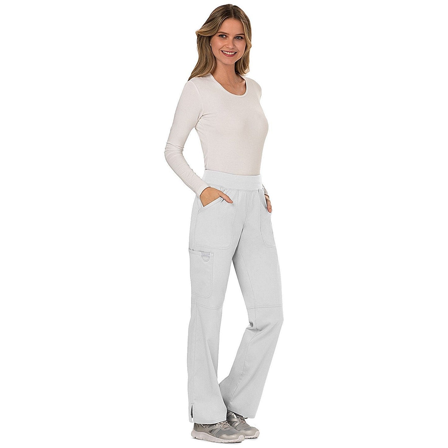 Cherokee Revolution WW110 Women's Mid-Rise Cargo Scrub Trousers, White, 2XL