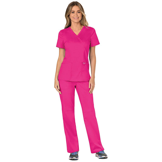 Cherokee WW610 Revolution Mock Wrap Top, Electric Pink, 3XL