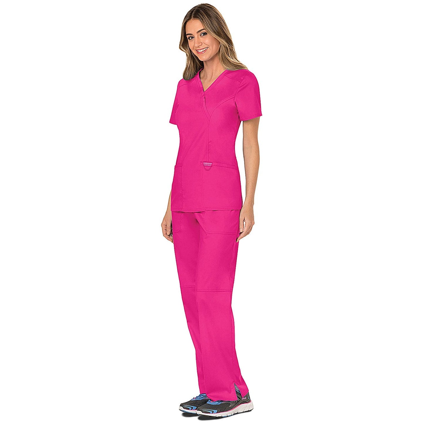 Cherokee WW610 Revolution Mock Wrap Top, Electric Pink, 3XL