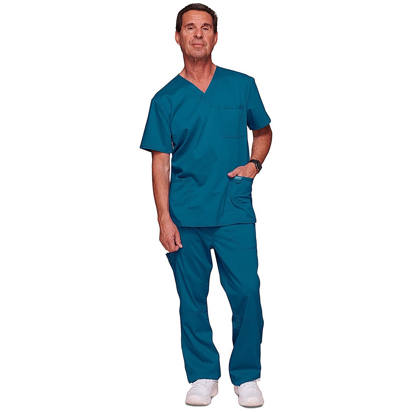 Cherokee Revolution WW670 V Neck Scrub Top, Caribbean Blue, Size Large