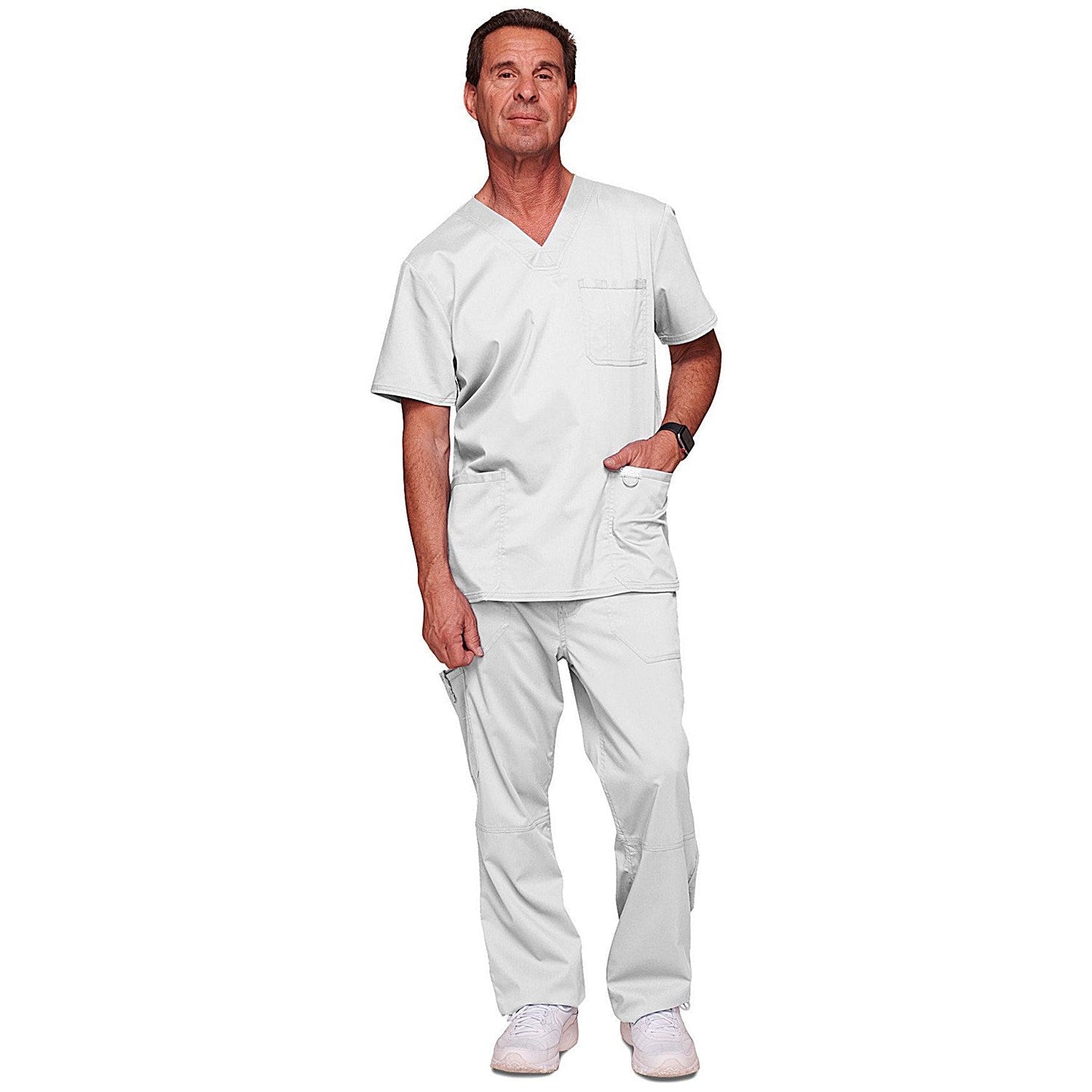 Cherokee Revolution WW670 V Neck Scrub Top, White, Size Large