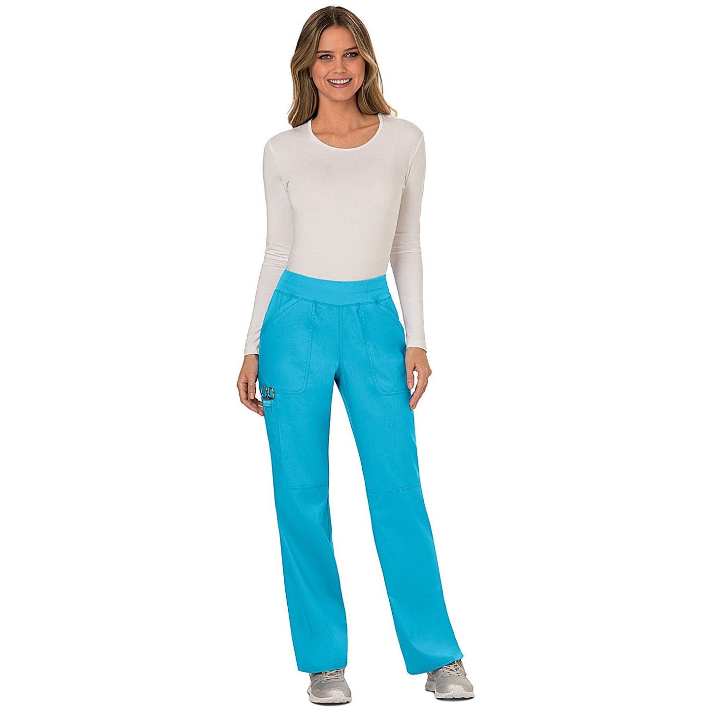 Cherokee Revolution WW110 Women's Mid-Rise Cargo Scrub Trousers, Turquoise, Medium