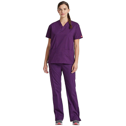 Dickies Signature V-neck Scrub Top, Eggplant Purple, 2XL