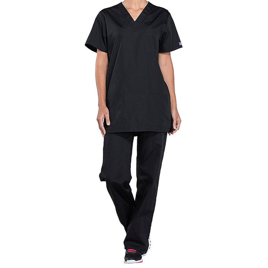 Cherokee Professional V-Neck Scrub Top, Black, 2XS