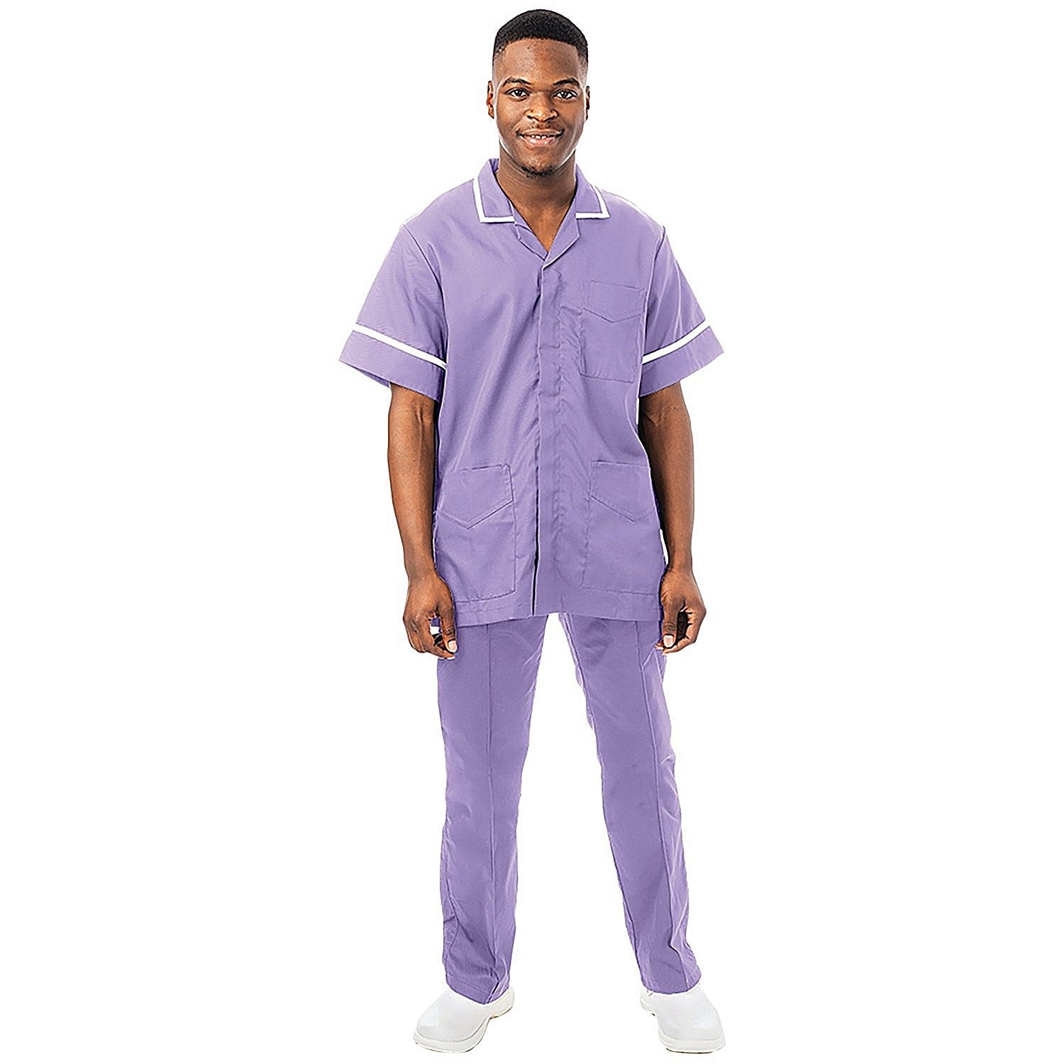 Work in Style Philz Male Healthcare Tunic, Lilac with White Trim, Size 34 Inch Easy2Order : WIS43858