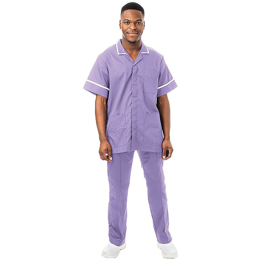 Work in Style Philz Male Healthcare Tunic, Lilac with White Trim, Size 34 Inch Easy2Order : WIS43858