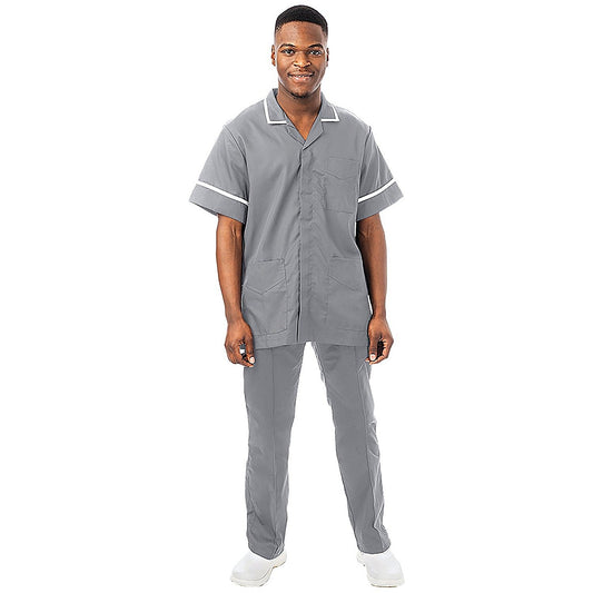 Work in Style Philz Male Healthcare Tunic, Storm Grey with White Trim, Size 48 Inch Easy2Order : WIS44947