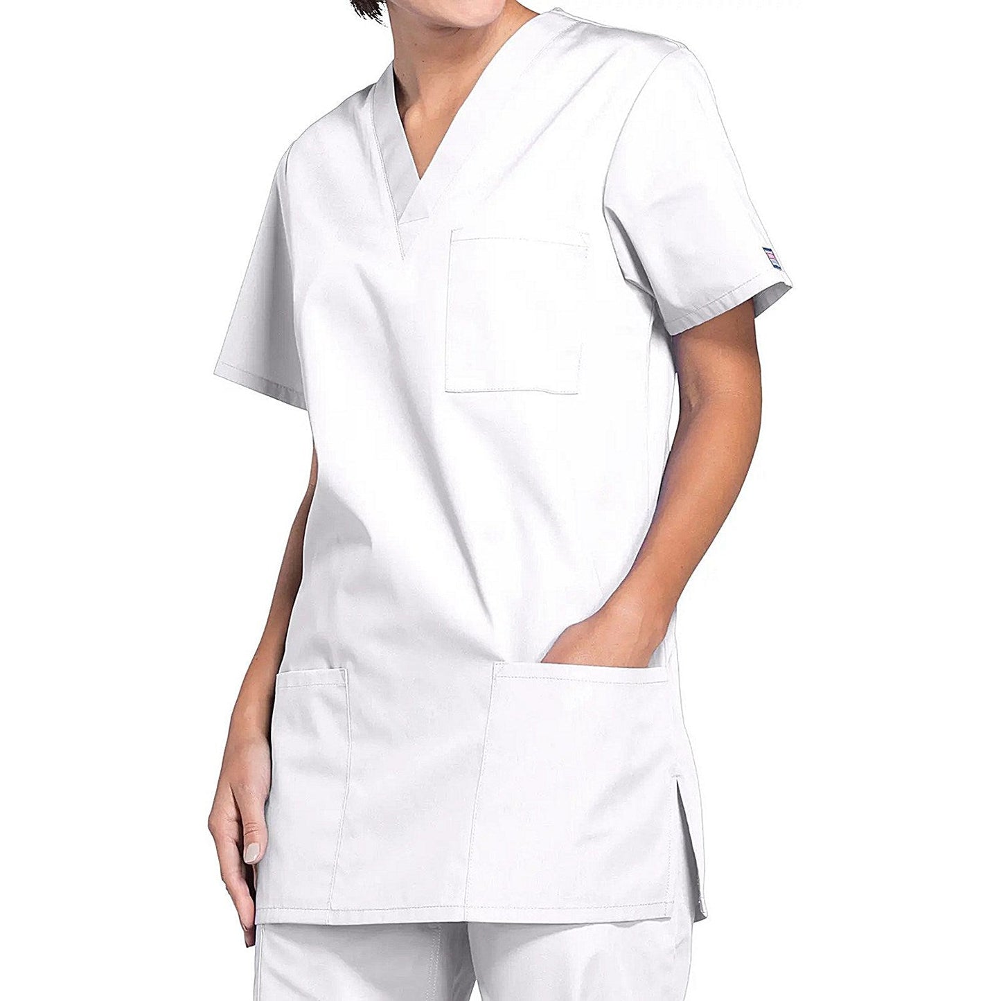 Cherokee Professional V-Neck Scrub Top, White, Large