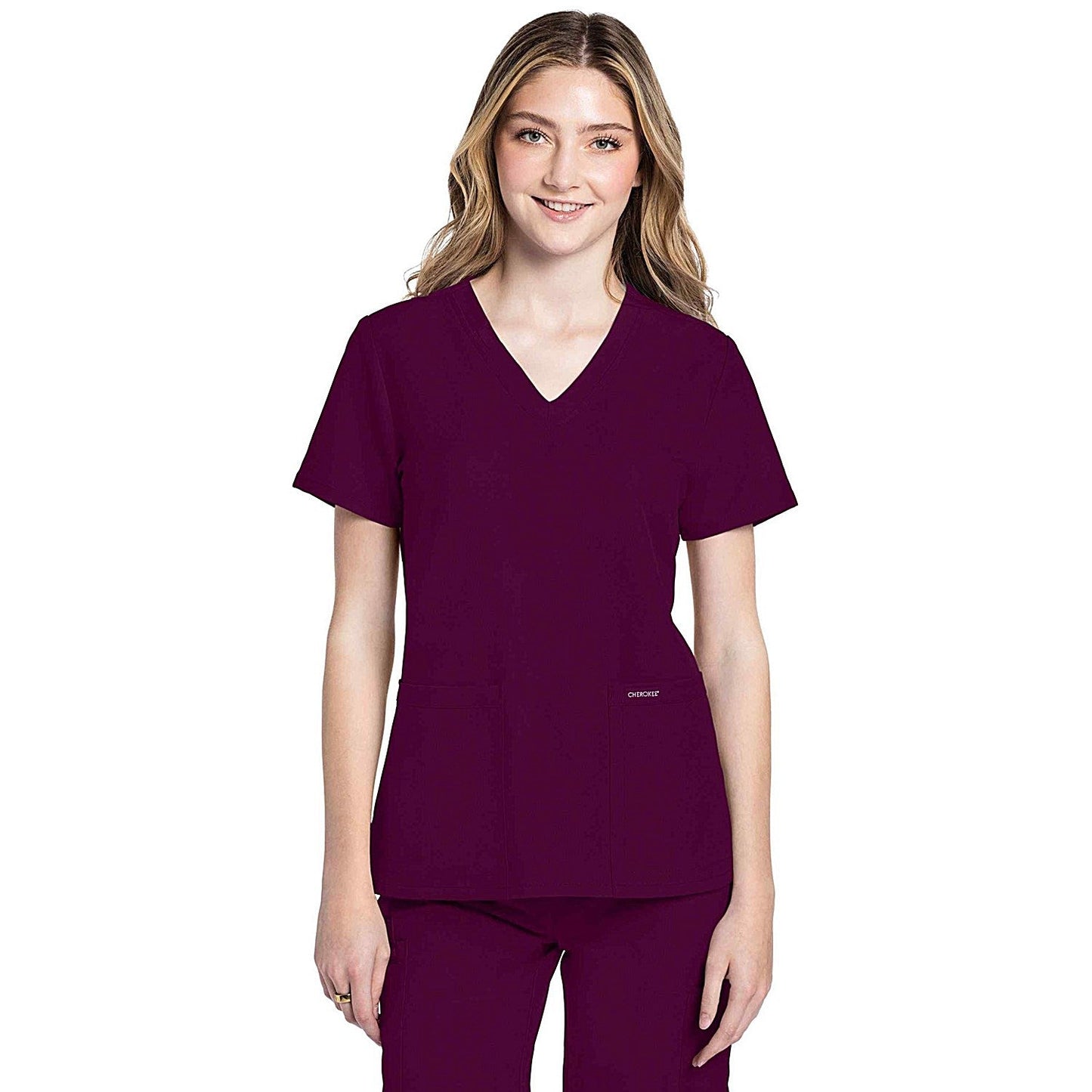 Cherokee Originals Ultra Female V-neck Scrub Top, Wine Red, XS