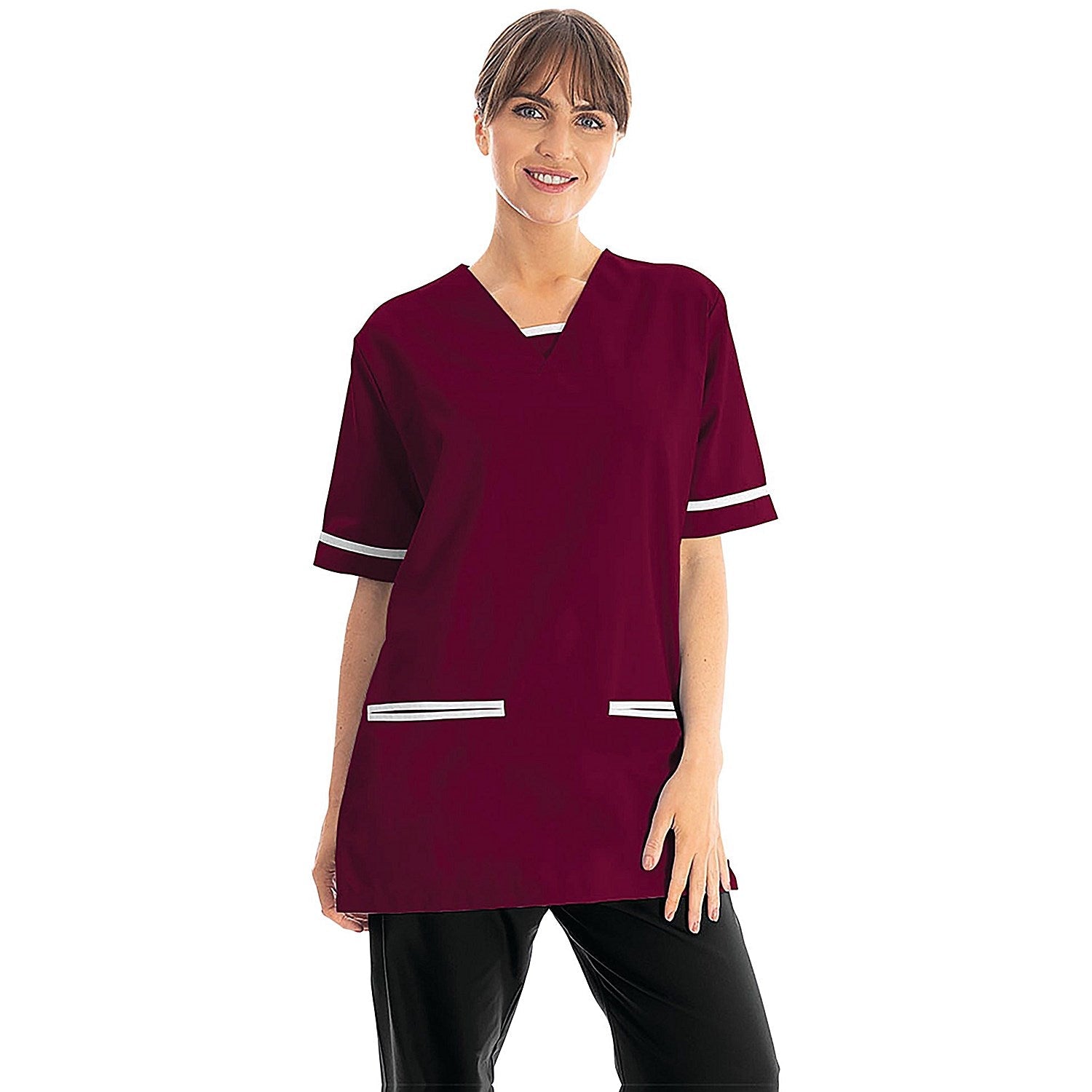 534LW V Neck Lightweight Scrub Top with Trim, Maroon, Size Large Easy2Order : WIS77629
