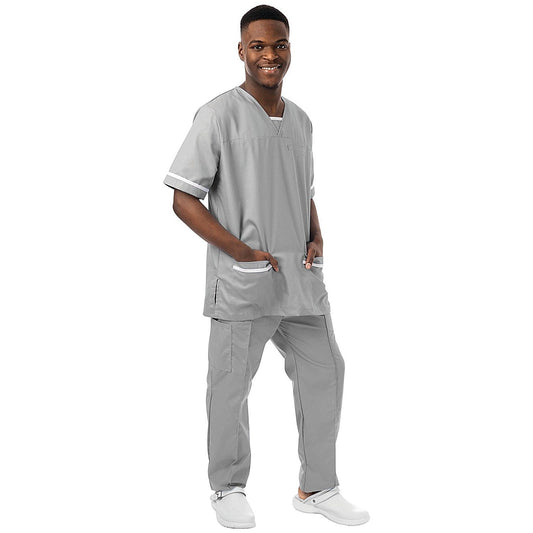 534LW V Neck Lightweight Scrub Top with Trim, Pale Grey, Size Large Easy2Order : WIS77643