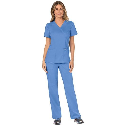 Cherokee WW610 Revolution Mock Wrap Top, Ceil Blue, Small