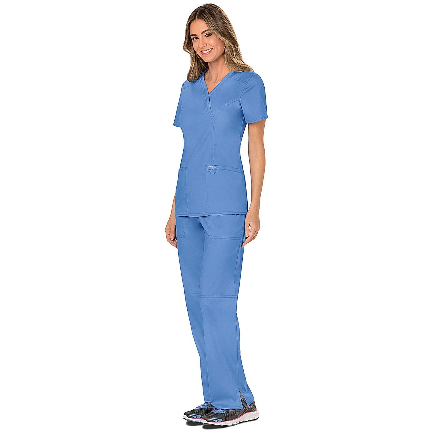 Cherokee WW610 Revolution Mock Wrap Top, Ceil Blue, Small