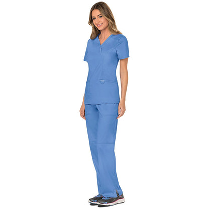 Cherokee WW610 Revolution Mock Wrap Top, Ceil Blue, Small
