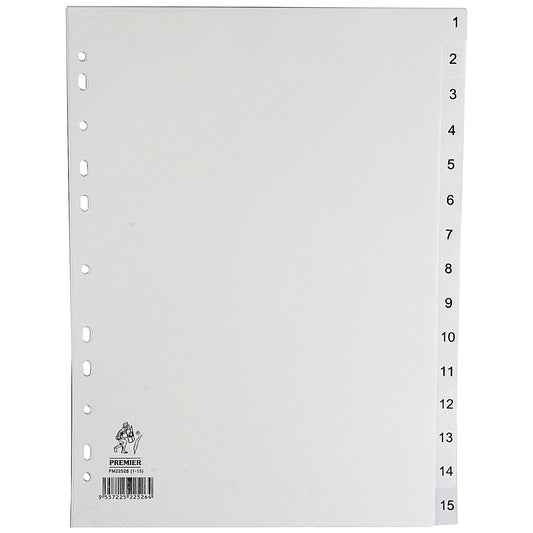 Everyday Plastic Index Dividers, 1-15, Clear Tabs, A4, White