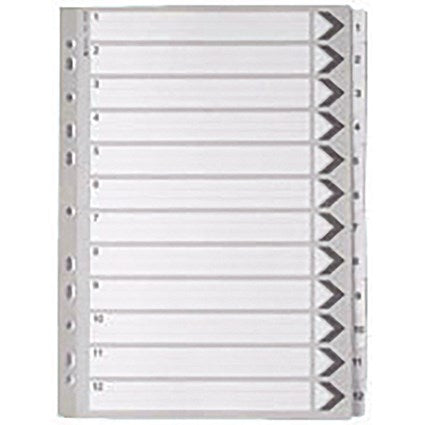 Everyday Reinforced Board Index Dividers, 1-12, Clear Tabs, A4, White