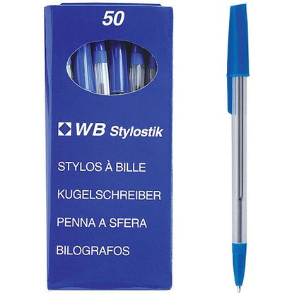 Ballpoint Pens, Blue, Pack of 50