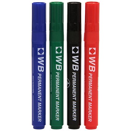 Assorted Permanent Marker Bullet Tip (Pack of 4)