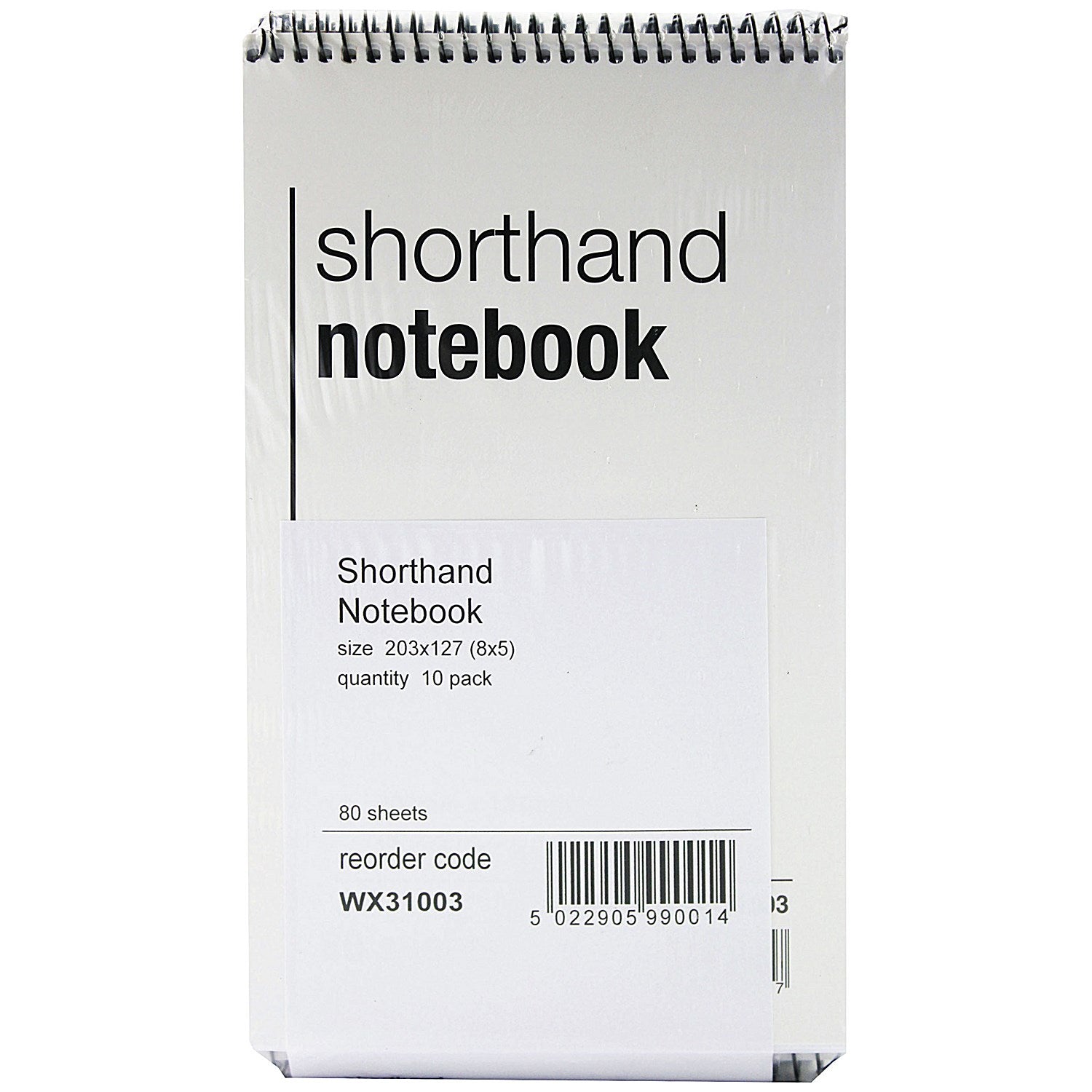 Everyday Wirebound Shorthand Notebook, 203x127mm, Ruled, 160 Pages, White, Pack of 10
