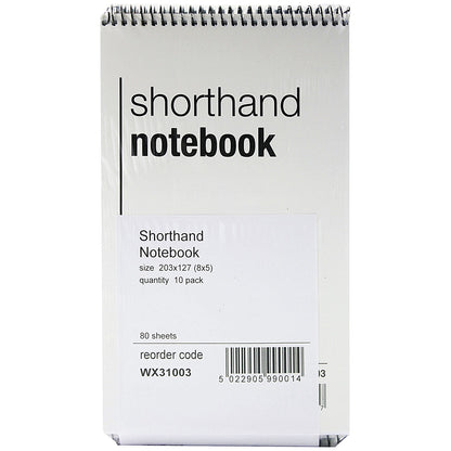Everyday Wirebound Shorthand Notebook, 203x127mm, Ruled, 160 Pages, White, Pack of 10
